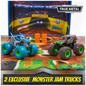 Monster Jam Grave Digger 1:64 scale truck with stylized chrome rims.