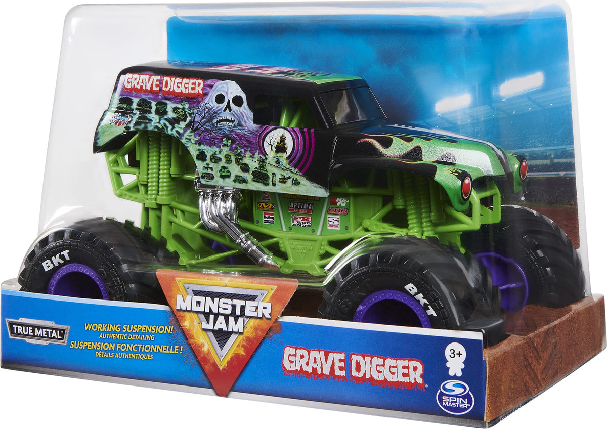 Monster Jam Grave Digger detailed graphics enhance realism during pretend races.