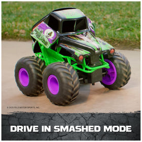 Authentic Grave Digger graphics enhance visual appeal during action play.
