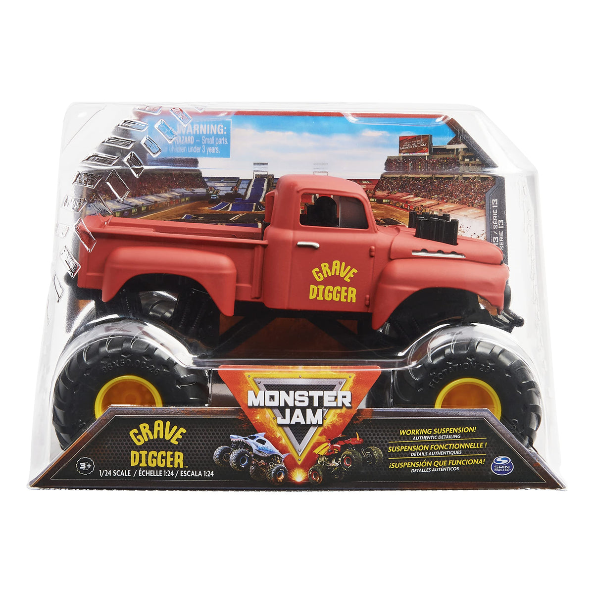 Monster Jam Grave Digger Retro 1:24 truck front view with authentic graphics.