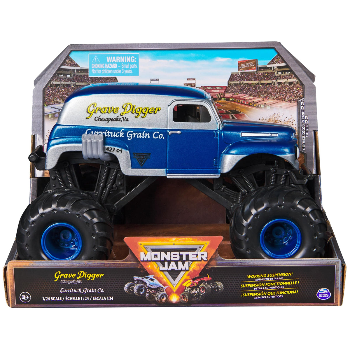 Monster Jam Grave Digger 1:24 scale truck with detailed graphics for collectors.