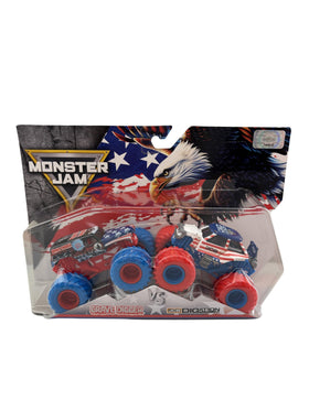 Monster Jam Grave Digger vs JCB Digatron 1:64 die-cast 2-pack for epic showdowns.