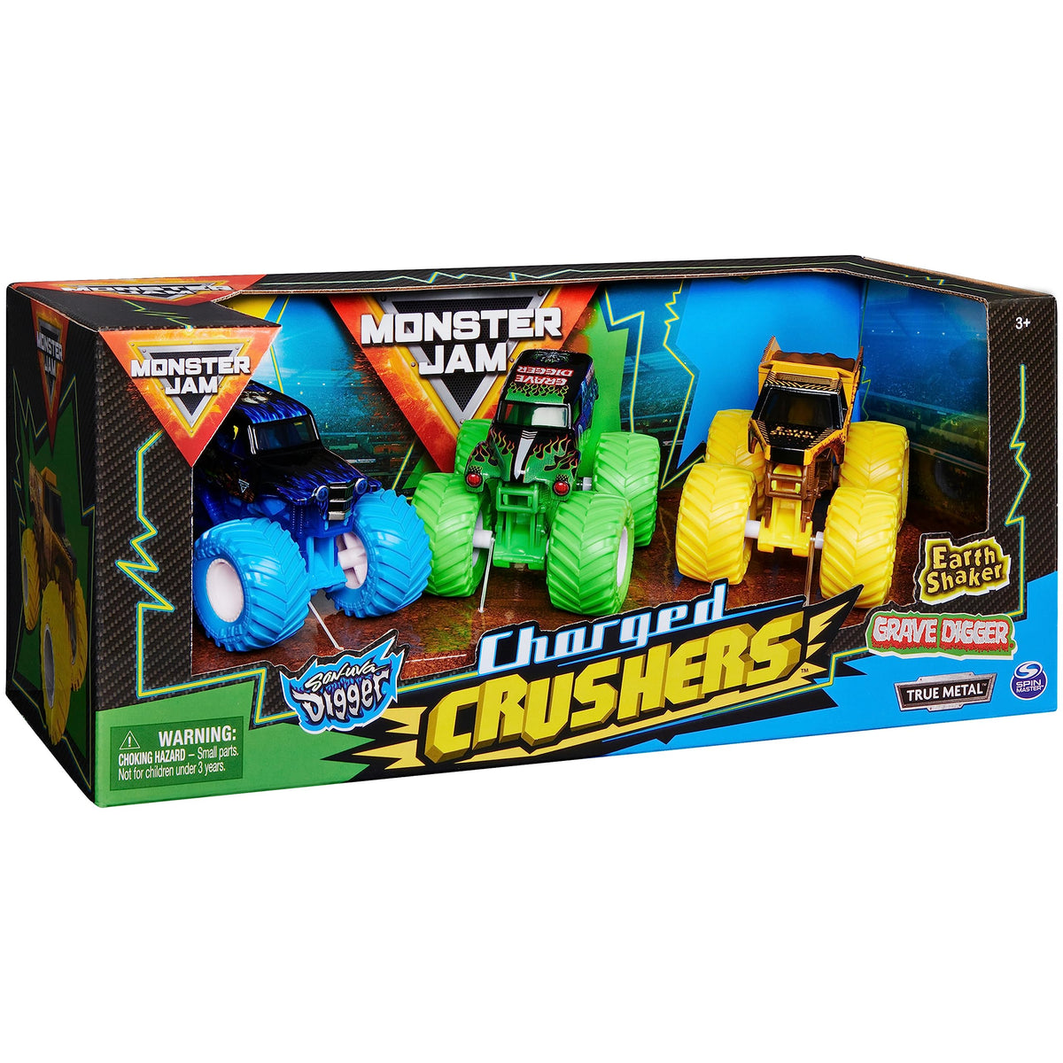 Monster Jam Ground Shaker 3 Pack display image showing complete set for collectors.