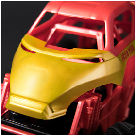 Play-diorama setup featuring Iron Man RC truck for imaginative battles