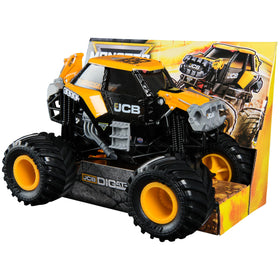 Monster Jam JCB DIGATRON collectible truck ideal for shelf or playset.