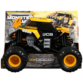 Monster Jam JCB DIGATRON truck front-angle with authentic graphics for immersive play.