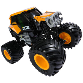 Monster Jam JCB DIGATRON truck side graphics highlight bold branding for collectors.