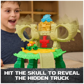 Jungle themed graphics and Monster Jam branding on the playset.