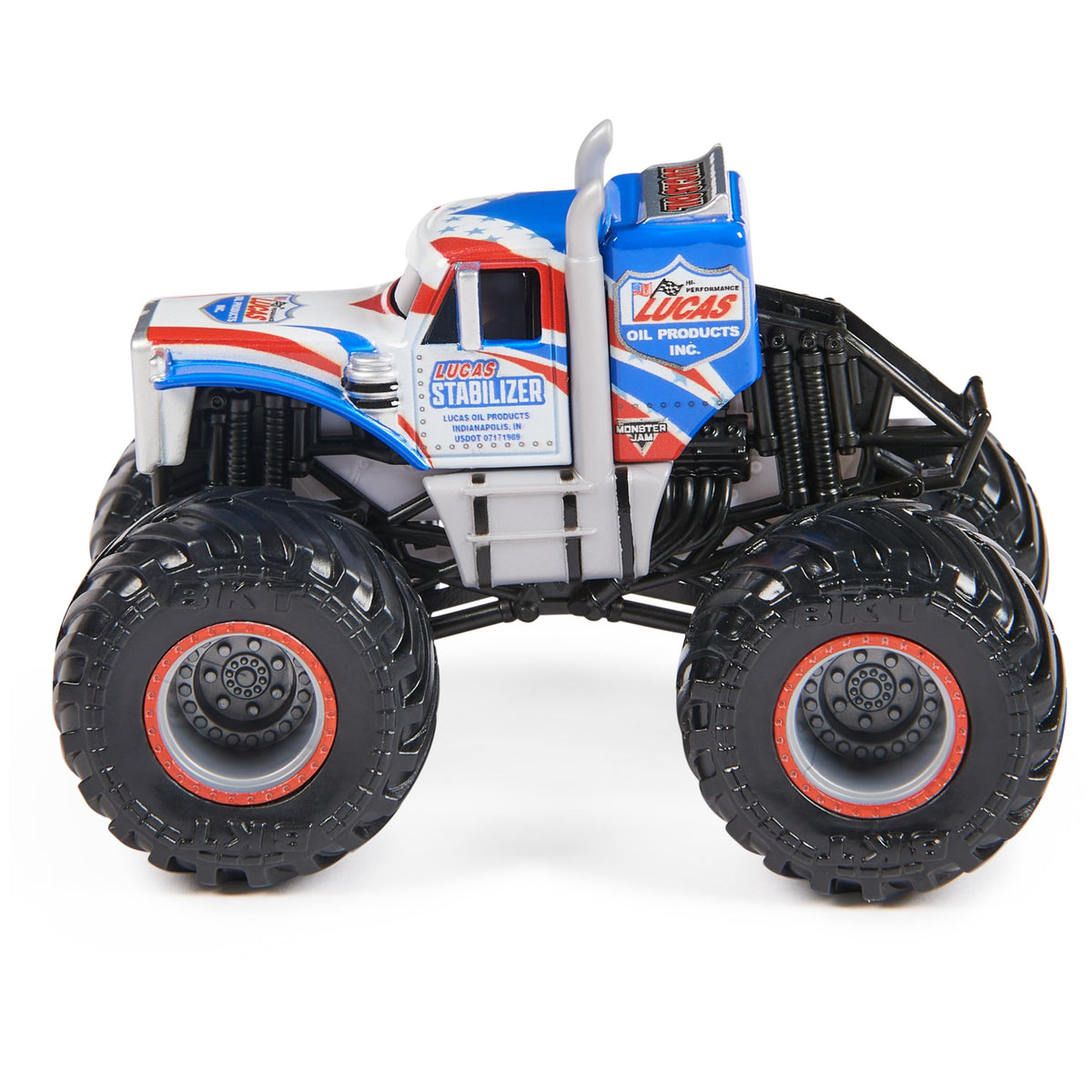 Monster Jam Lucas Stabilizer vs Jester right-side profile features colorful graphics for display.