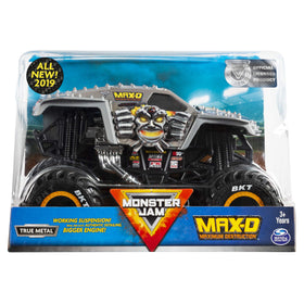 Monster Jam Max D 1:24 scale die-cast with rugged tires for superior traction.