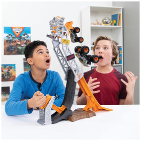 Monster Jam Max-D Break Free playset ramp launcher emphasizes high-flying action for imaginative play.