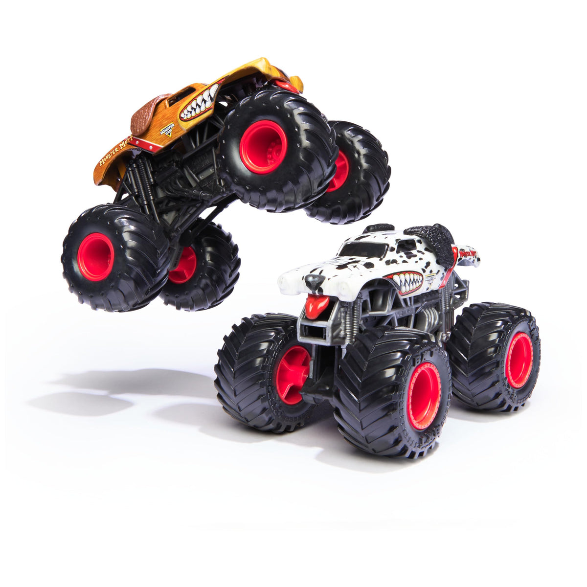 Monster Jam Max-D and Son-uva Digger 1:64 die-cast trucks for action.