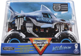 Monster Jam Megalodon 1:24-scale truck on display with authentic styling for play.