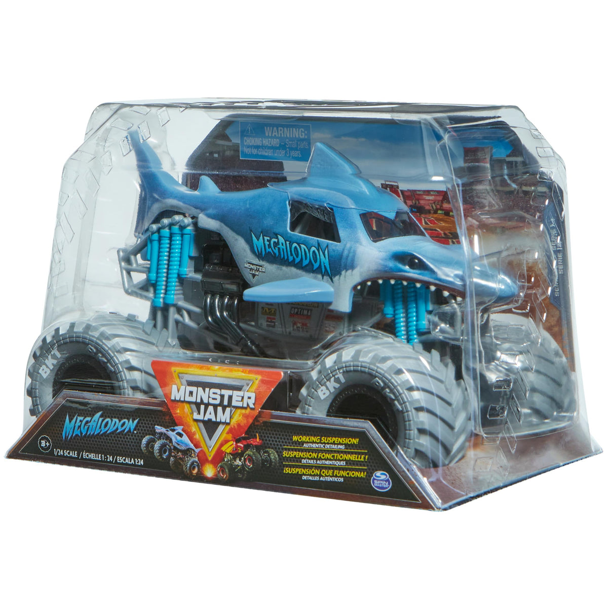 Monster Jam Megalodon 1:24 Detailed chassis enhances display and play.