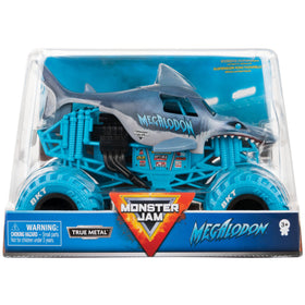 Monster Jam Megalodon 1:24 die-cast truck front view for authentic styling and display