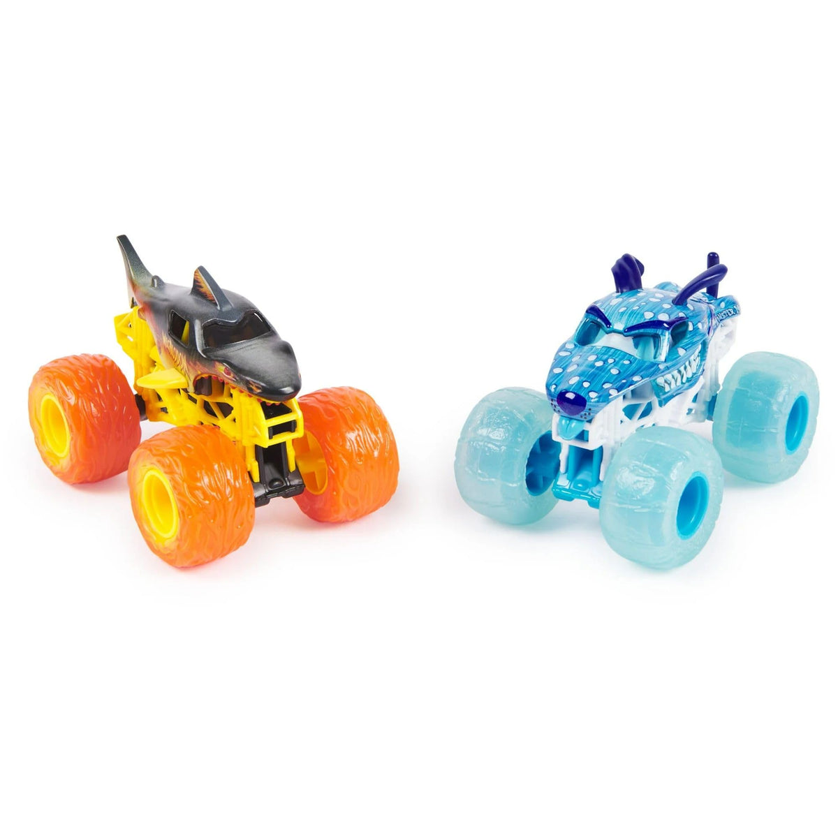 Monster Jam Megalodon Fire Ice 1:64 side view highlights dynamic color scheme