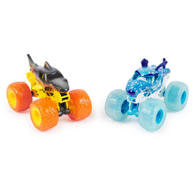 Monster Jam Megalodon Fire Ice 1:64 side view highlights dynamic color scheme