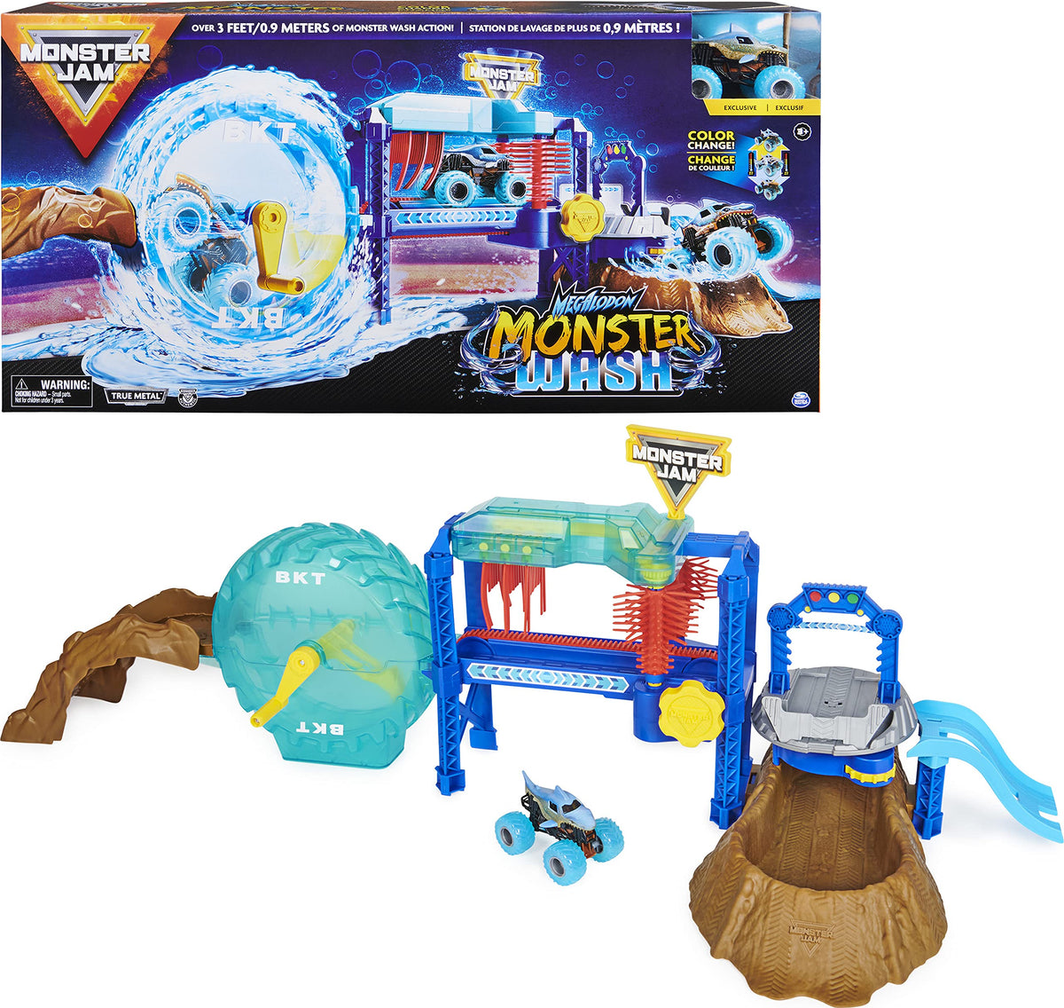 Monster Jam Megalodon Monster Wash on ramp invites kids to start an epic car wash play