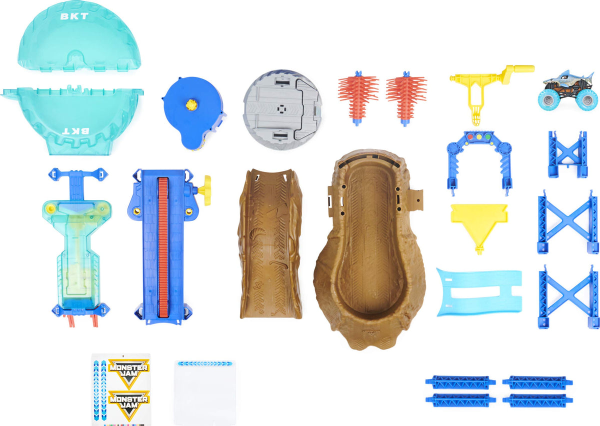 Monster Jam Megalodon Monster Wash race slide offers quick exit for new rounds