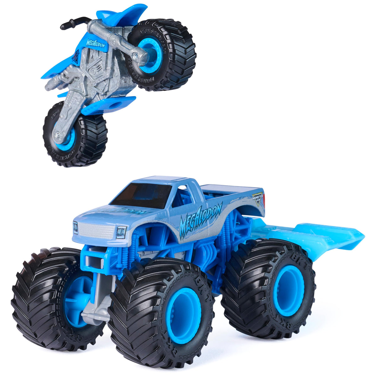Monster Jam Megalodon truck with BKT tires adds authentic rough-terrain feel