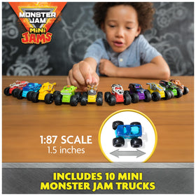Monster Jam Mini Jams Blue Thunder truck sparks fast-paced stunt play.