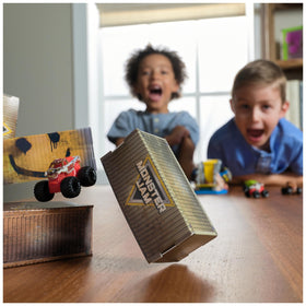 Monster Jam Mini Jams Max-D truck with striking graphics for dramatic play moments.