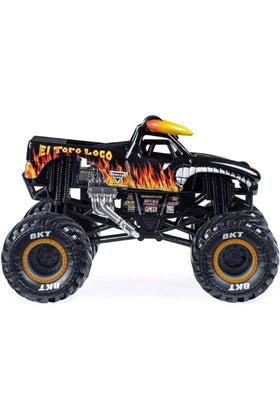 Monster Jam MNJ VHC El Toro Loco side view highlights scale detail and dynamic stance.