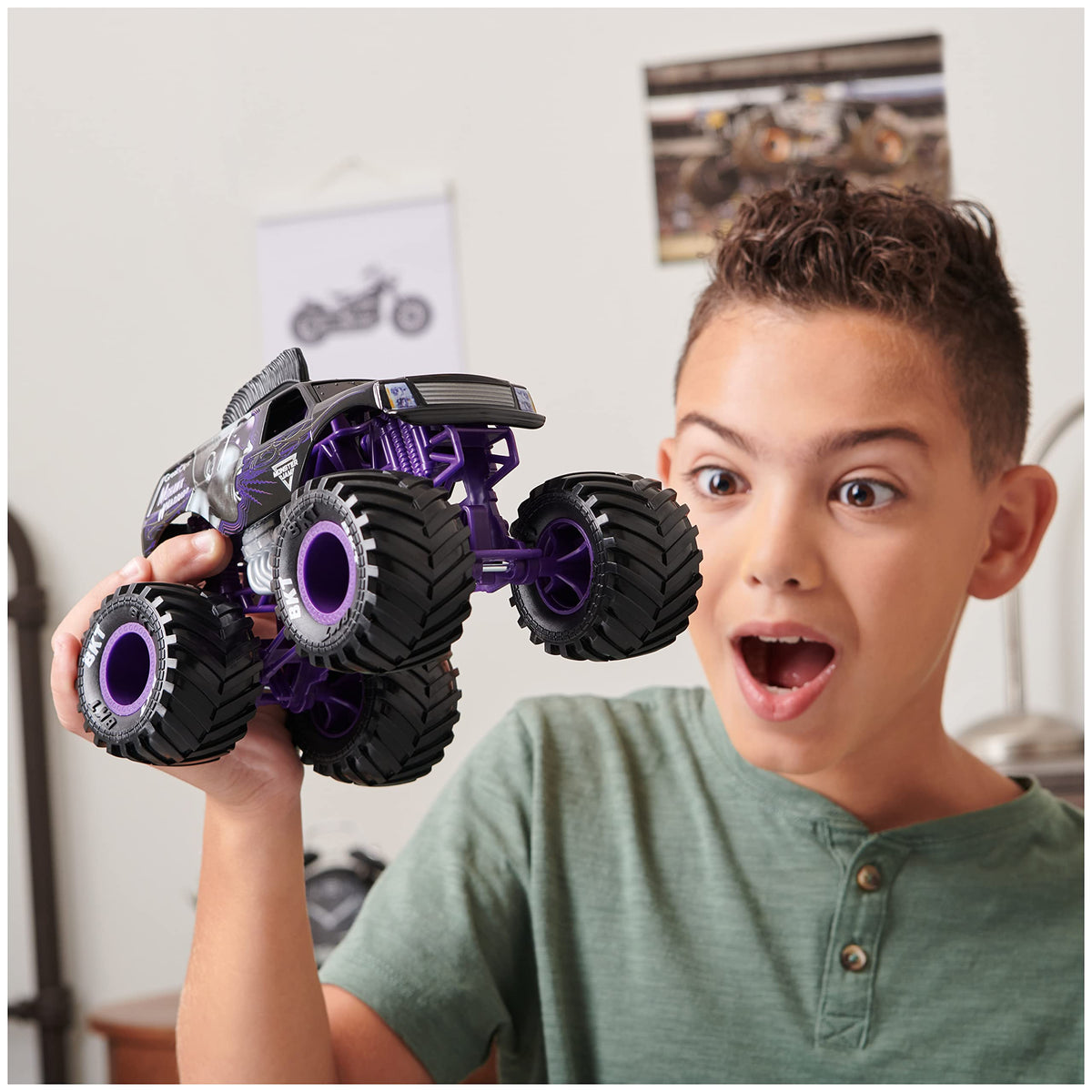 Monster Jam Mohawk Warrior 1:24 diecast, side view, great for shelf display