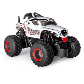 Monster Jam Monster Mutt Dalmatian RC truck pack-race layout demonstrates multi-truck compatibility.