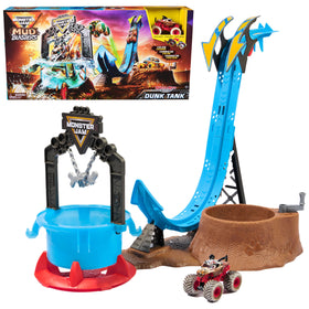 Monster Jam Mud Blasters Dunk Tank Playset with dunk action enhances imaginative play.