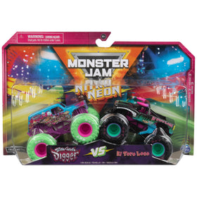 Monster Jam Nitro Neon 2-pack front view highlights neon styling for display and play