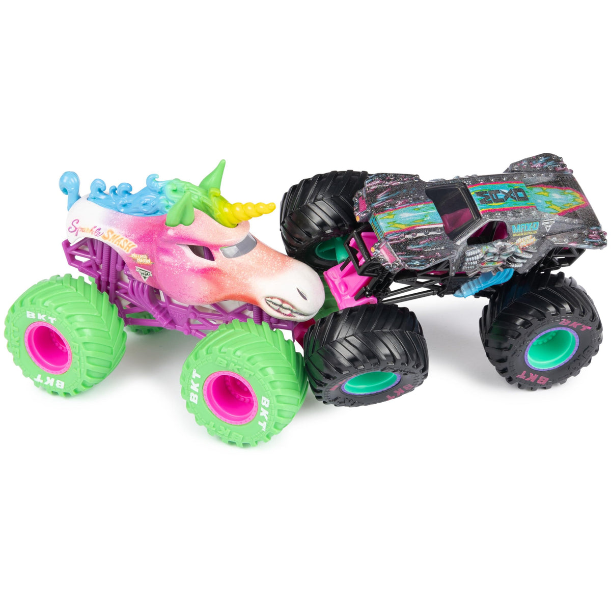 Monster Jam Nitro Neon Max-D front view emphasizes bold colors for display hero