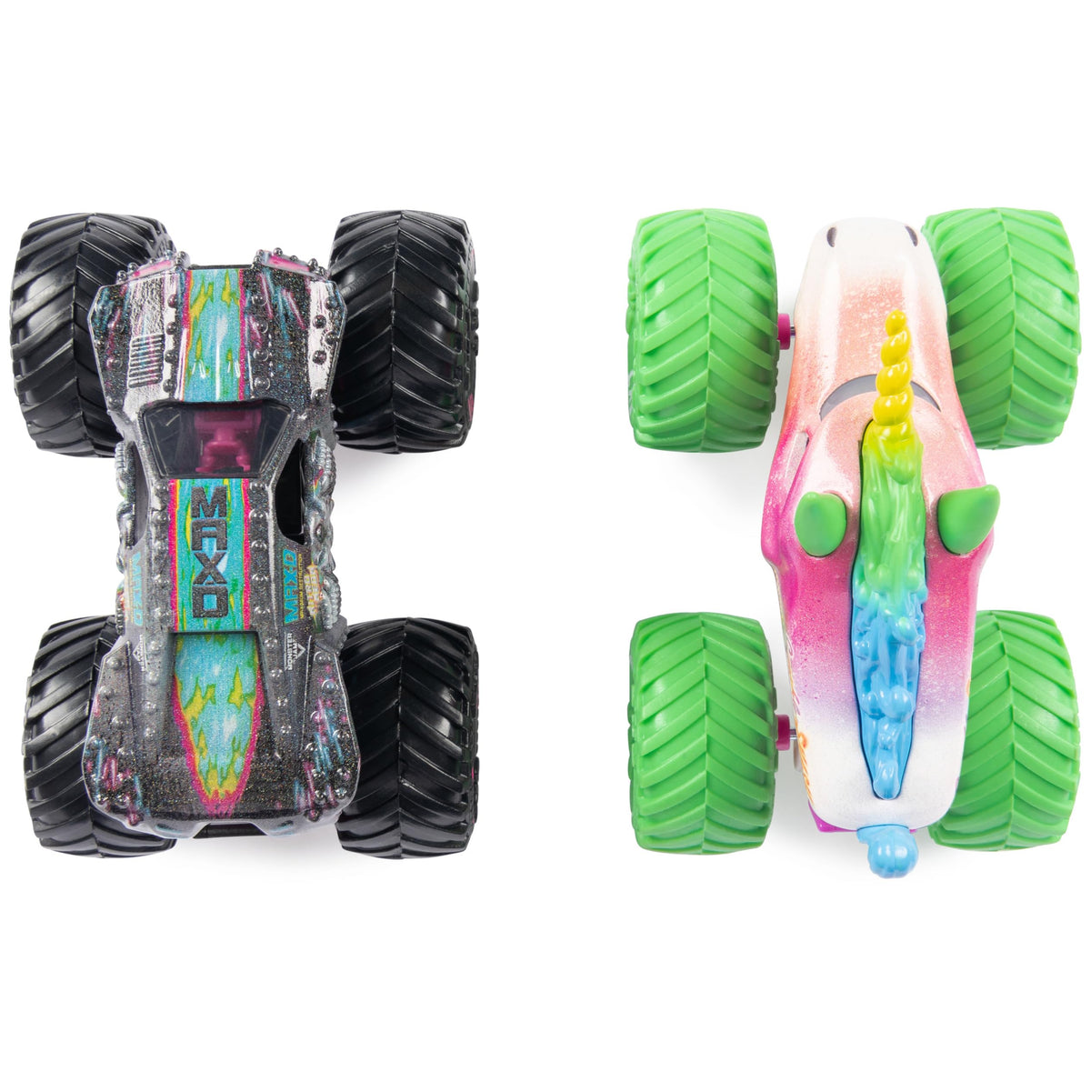 Monster Jam Nitro Neon Max-D side view highlights exclusive neon accents for fans