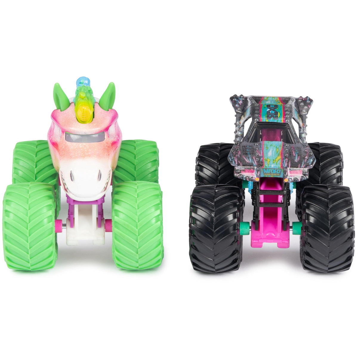 Monster Jam Nitro Neon Sparkle Smash side angle showcases vivid detailing for collection