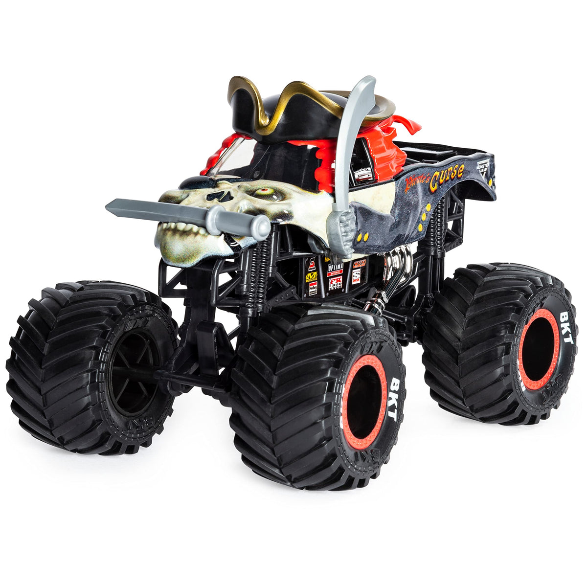 Monster Jam official 1:24-scale truck with rugged tires for better traction.