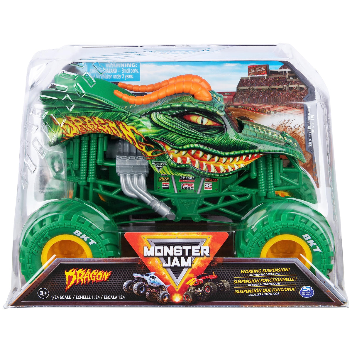 Monster Jam official Dragon truck 1:24 scale with authentic graphics and collectible appeal.