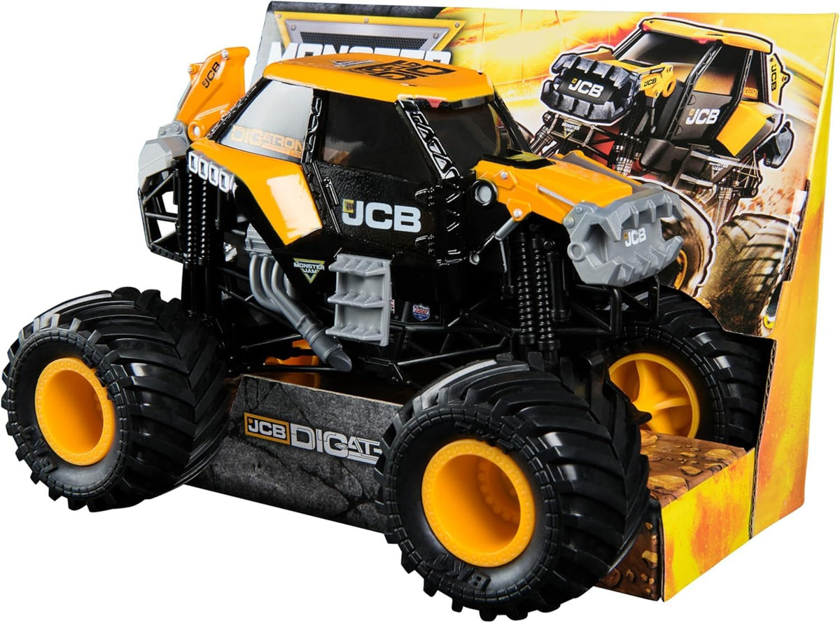 Monster Jam Official JCB DIGatron 1:24 gift idea for budding fans ages 3 and up.