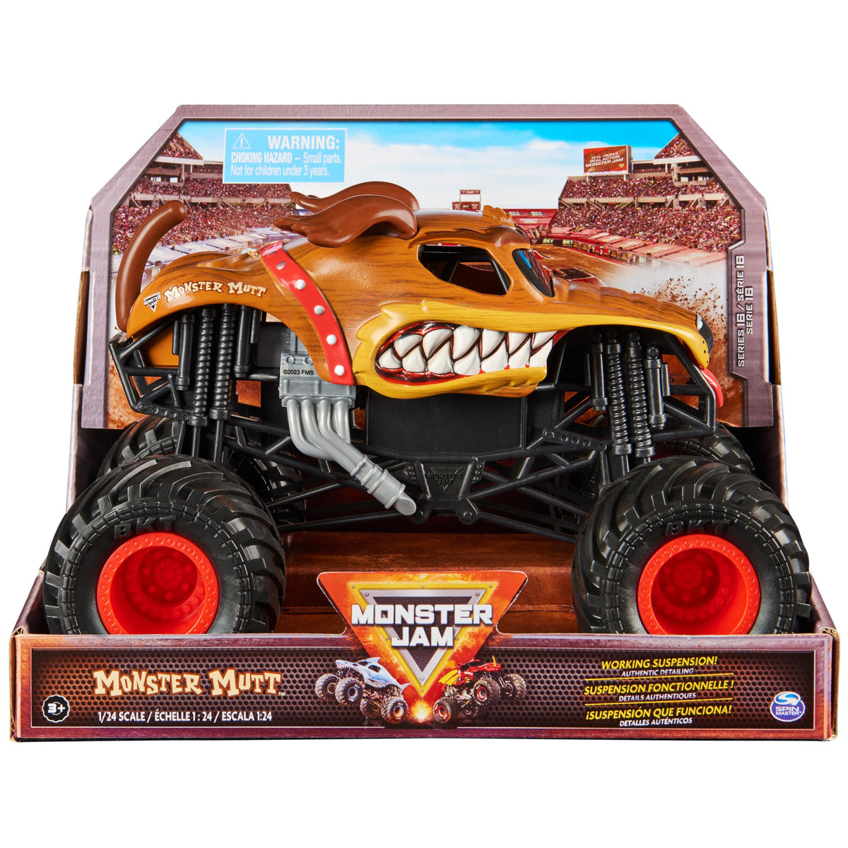 Monster Jam official Monster Mutt Dalmatian 1:24-scale truck with authentic graphics.