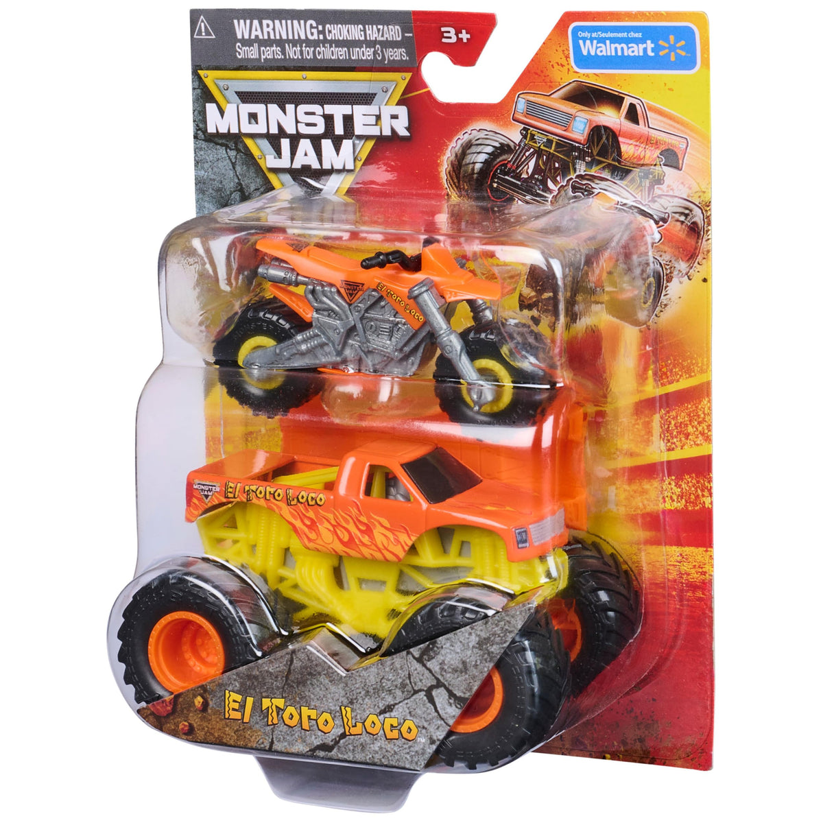Packaging and display scene of the Monster Jam 1:64 two-pack.