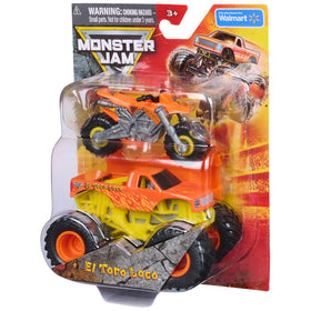 Packaging and display scene of the Monster Jam 1:64 two-pack.