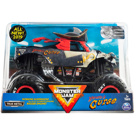 Monster Jam Pirates Curse 1:24 truck with bold graphics, ideal for display and play.