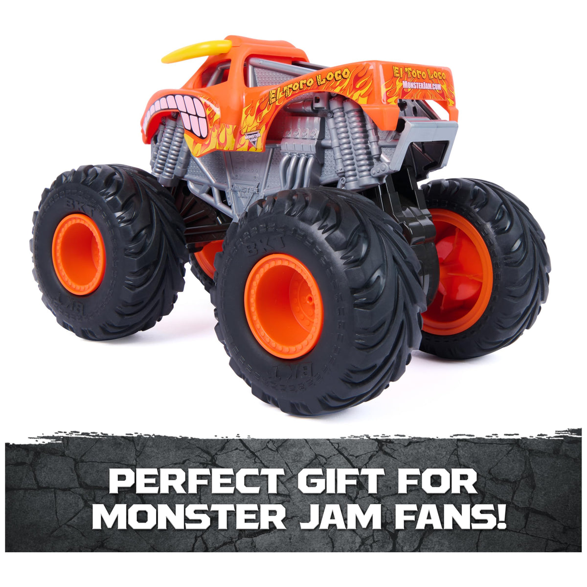 Monster Jam Rev N Roar El Toro Loco side profile emphasizes authentic 1:15 scale styling.