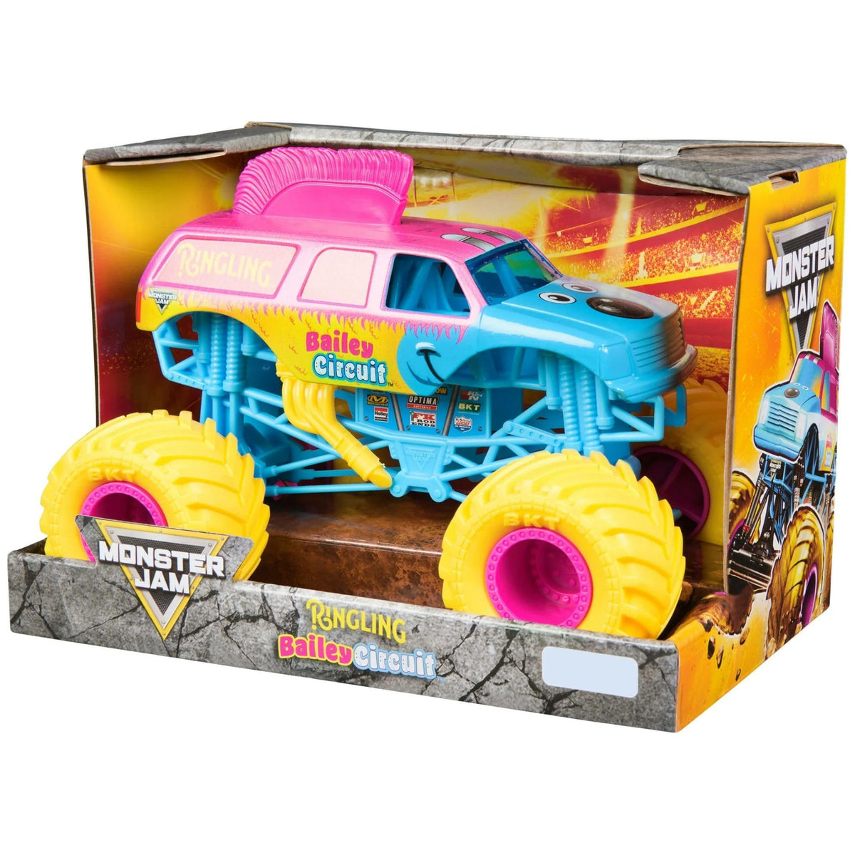 Monster Jam Ringling Bailey 1:24 truck packaging display shows official collector presentation