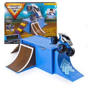 Monster Jam Ship It & Flip It donut spinner close-up showing dramatic stunts