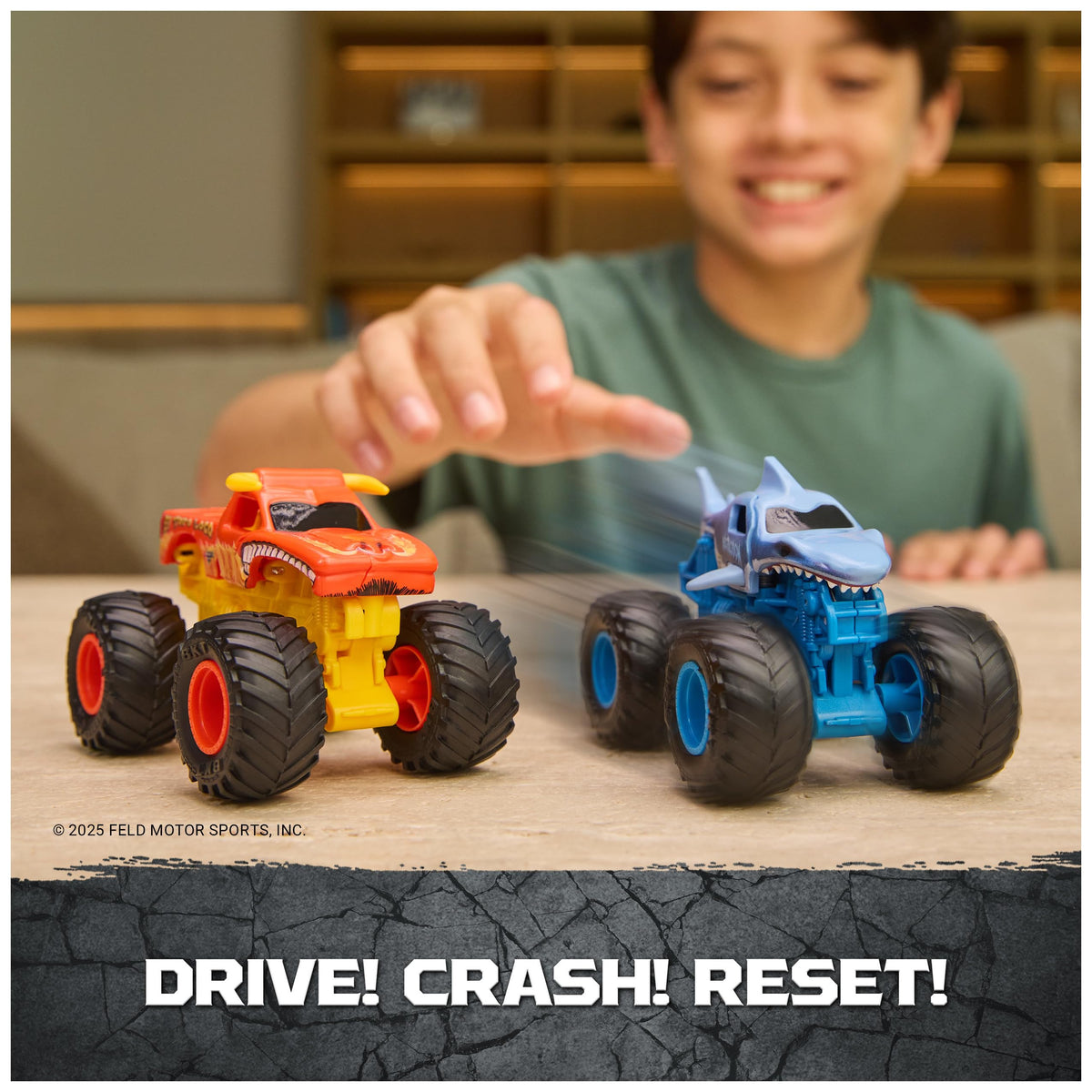 Smash and Bash trucks close-up, decals and graphics for authentic Monster Jam look