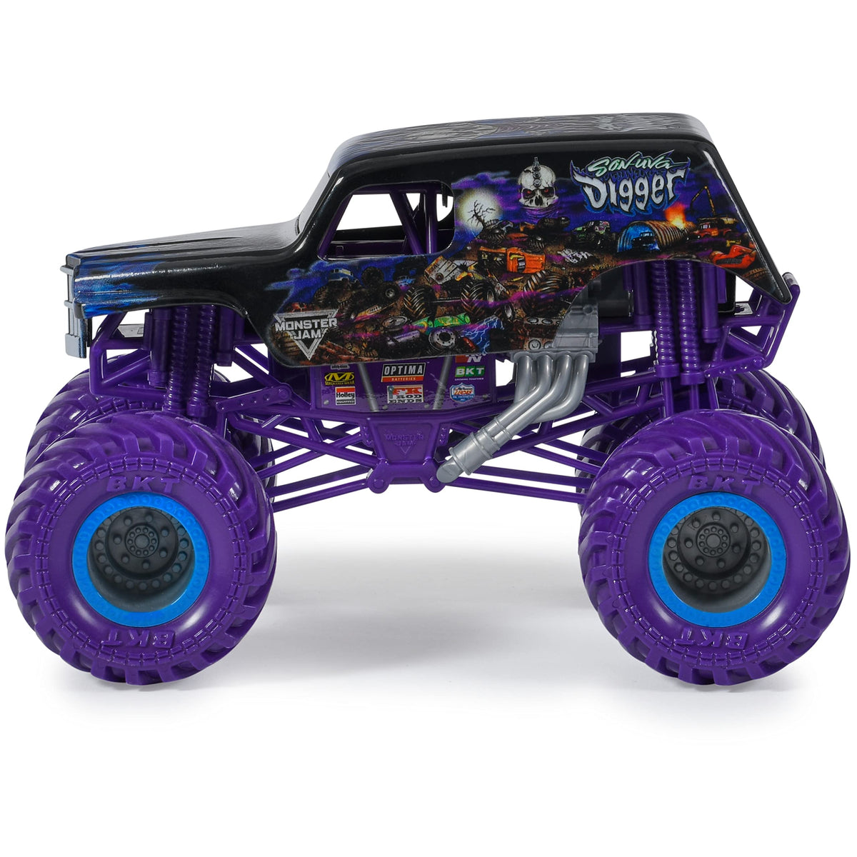 Monster Jam Son-uva Digger 1:24 scale fits on desks and shelves.