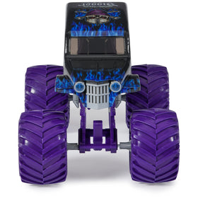 Monster Jam Son-uva Digger working suspension demonstrates action during ramp jumps.