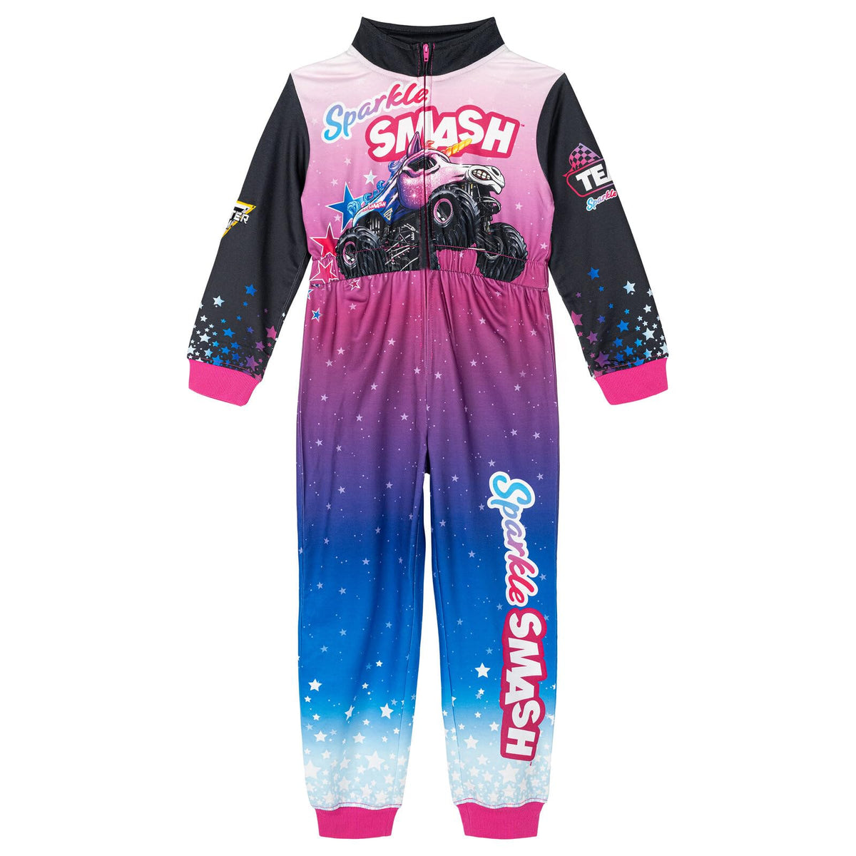 Monster Jam Sparkle Smash coverall front view with bold graphics for imaginative play