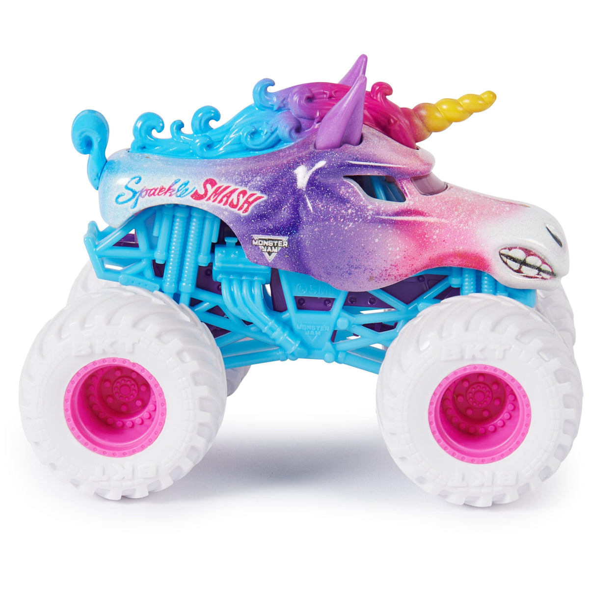 Monster Jam Sparkle Smash 1:64 Zombie vs Whiplash; action-packed truck play.