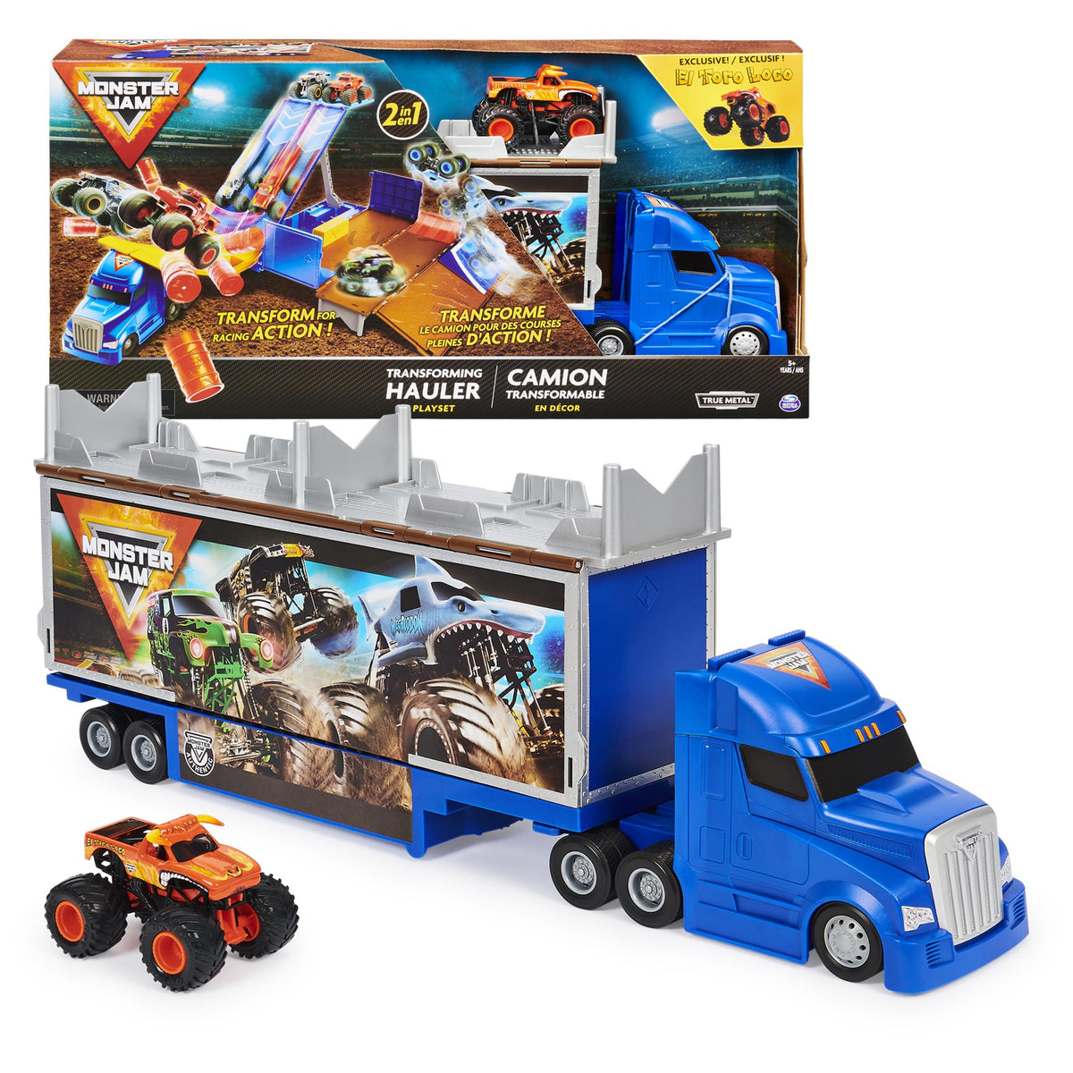 Monster Jam Transforming Hauler unfolded with racing ramps ready for action